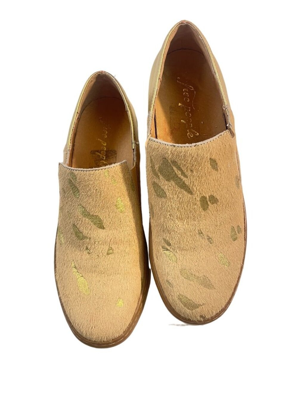Free People Varsity Calf Hair Gold Speckled Slip On Shoes Women's Size 37 US 6.5